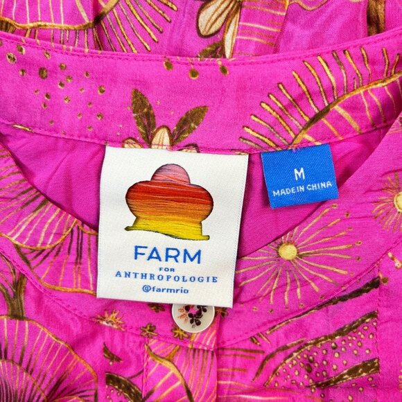 NWOT Farm Rio x Anthropologie Beaded Belt Puff Sleeve Pink Mini Dress Sz M - Picture 8 of 12